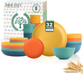 Homienly Dinnerware Set 32-Piece Wheat Straw Dinnerware Sets Unbreakable Reusable Dinnerware Set Kitchen Cups Plates and Bowls Sets Microwave and Dishwasher Safe Dishes for Camping Outdoor-Colorful