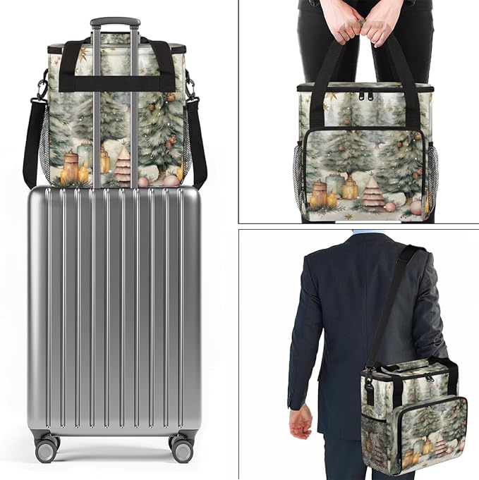 Cute Christmas Tree Coffee Maker Carrying Bag Portable Travel Storage Tote Bag Compatible with K-Mini or K-Mini Plus Single Serve Coffee Brewer Carrying Case with Multiple Pockets &amp Shoulder Str