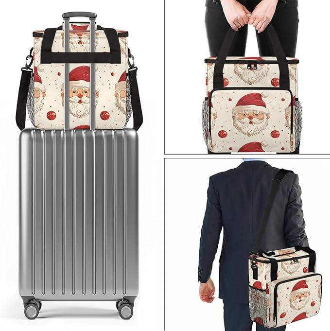 Retro Santa Claus Coffee Maker Carrying Bag Portable Travel Storage Tote Bag Compatible with K-Mini or K-Mini Plus Single Serve Coffee Brewer Carrying Case with Multiple Pockets &amp Shoulder Strap