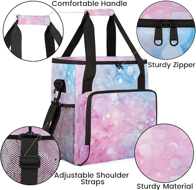 Pink Blue Glitter Coffee Maker Carrying Bag Portable Travel Storage Tote Bag Compatible with K-Mini or K-Mini Plus Single Serve Coffee Brewer Carrying Case with Multiple Pockets &amp Shoulder Strap