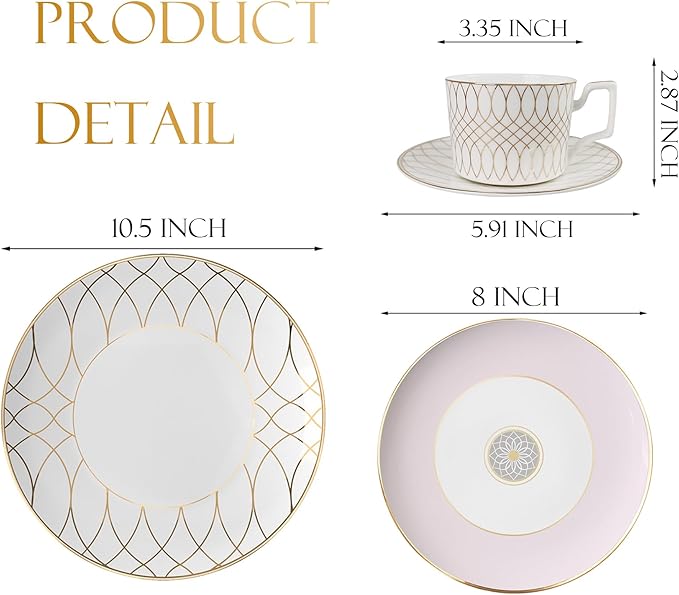 gold trim dinnerware set service for 6 24 pieces pink and white ceramic plate set luxury bone china dishes sets for wedding anniversary fine dining present