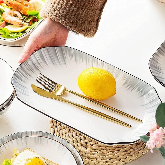 56-Piece Dinnerware SetsDinner PlateDessert Plates and Soup Platesand Salad Pasta BowlsService for 12Microwave SafeTable Service