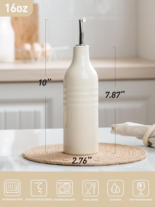 Jupiter 12 Pieces Dishes Set and 1 Piece 16 oz Oil Dispenser for Kitchen Vanilla White