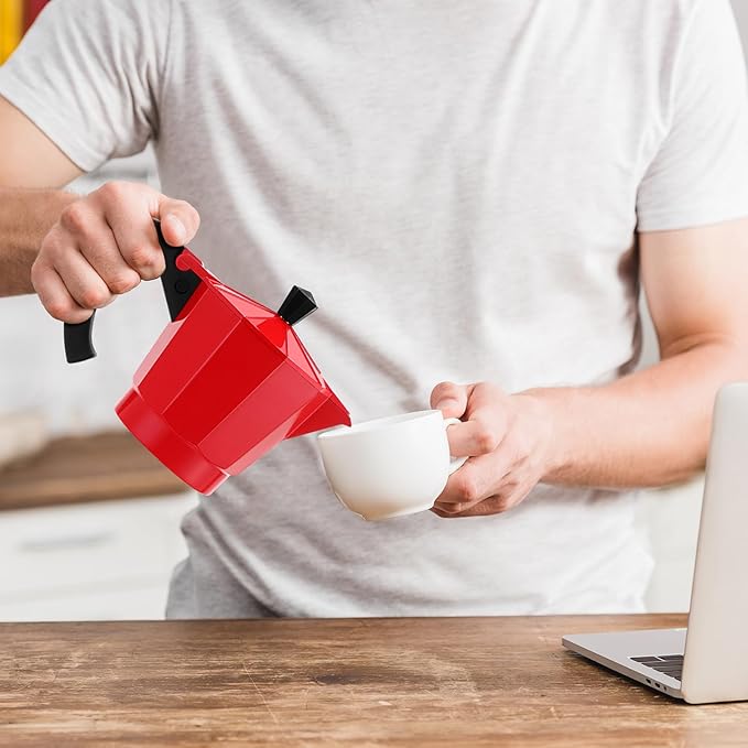 Coffee Pot 6 Cup Electric Espresso Coffee Maker Italian Moka Maker 300ml Portable Aluminum Espresso Machine Cafetera Moka Pot with Detachable Base Gift for Home Travel(Red)