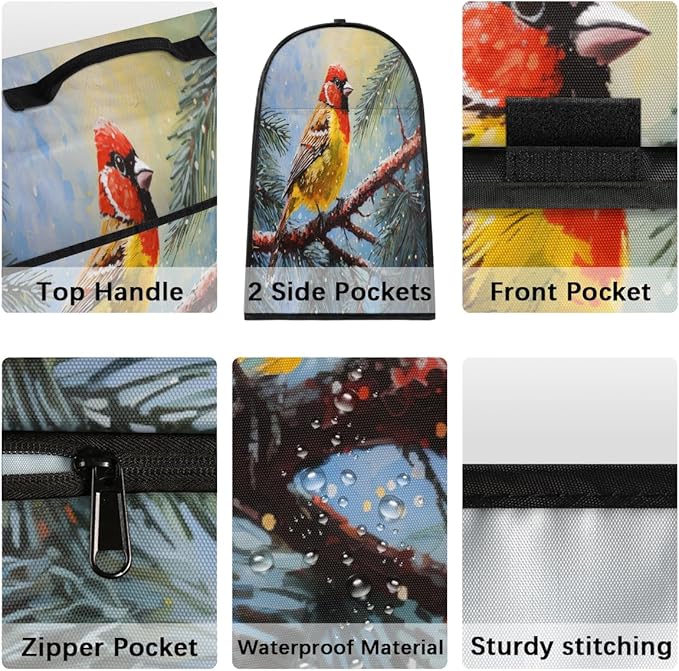 Kitchen Aid Mixer Cover Christmas Bird Tree Cardinal Stand Mixer Cover Compatible with 6-8 Quarts Stand Mixers Dust Covers with Zipper Pocket Foldable Washable Kitchen Aid Organizer Bag