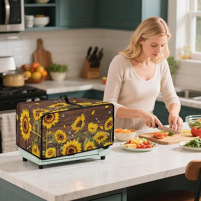 Rectangular Toaster Oven Cover Stain Resistant Washable Appliance Cover with Side Pockets Neat Storage and Protection for Kitchen Appliances Sunflower Wood Board