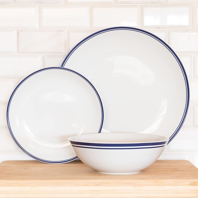 Café Stripe 12 Pc Dinnerware Set Blue