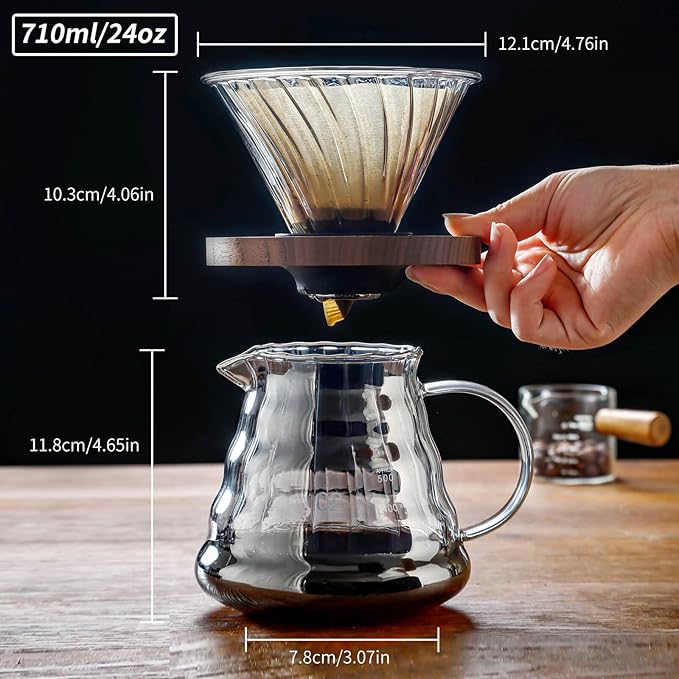 Unbreakable - Pour Over Coffee Maker 720ML/24OZ Heat Resistant Borosilicate Glass Dripper with Filter Holder BPA-Free Manual Coffee Brewer for Home and Office Use