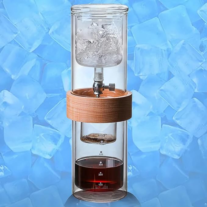 Ice Drip Coffee PotCold Brew Coffee MachineCold Drip Coffee Cold Brew Drip Tower500ML/17oz Double Glass Cold Brew Iced Coffee BrewerKitchen Bar Drip Pot Ice Cold Drinking Pot