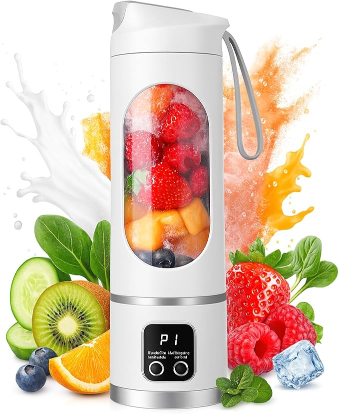 Digital Multimode Juicer Blender 450ml Portable Blender Personal Electric-Smart LED Display Juicer3 Speed12-Blade Fresh Juice Bottle USB Rechargeable for Shakes and SmoothiesFruit Juice (White)