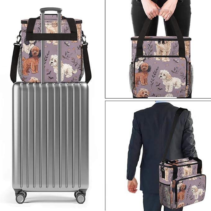 Adorable Dogs Coffee Maker Travel Bag for Keurig K-Mini/K-Mini Plus Insulated Waterproof Tote with Pockets for K-Cup Portable Single-Serve Brewer Case