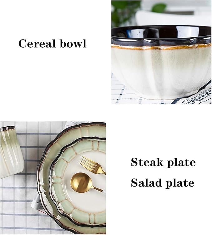 Dinnerware Set Durable Ceramic Dinner Plate Sets Plates Plates Bowls Mugs 4-Piece Lotus Dinnerware Dishes Set for Cereal Steak Salad Dinnerware Set