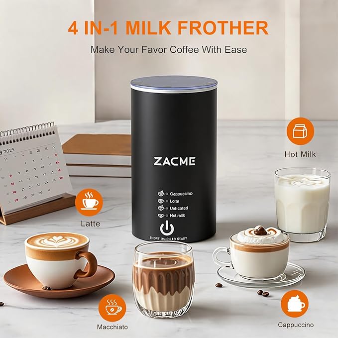 ZACME Single Serve Coffee Maker with Milk Frother Coffee Machine with Brewing &amp Frothing System 28oz Water Tank Adjustable Brew Strength Quick Brew Self-Cleaning