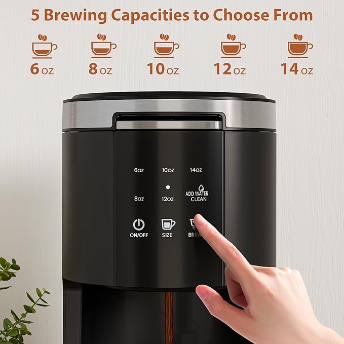 WAA Single Serve Coffee Maker 2 in 1 Coffee Machine for Capsule &amp Ground Coffee 6 to 14oz Brew Size 40oz Removable Reservoir Coffee Brewer with Auto Shut-off Self-Cleaning Memory Function B