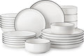 MALACASA Plates and Bowls Sets 24 Pieces Modern Porcelain Dinnerware Set for 6 Ceramic Dishware Dishes White Kitchen Dinner Dining Ware Set wtih Black Rim Microwave and Dishwasher Safe Series LUNA