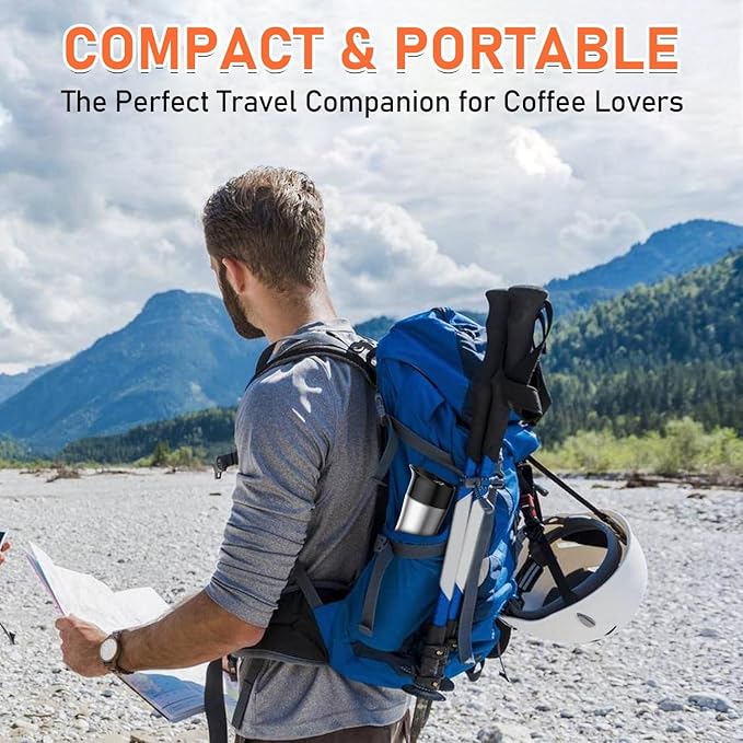 12V Coffee Maker for Car Portable Coffee Maker with 24V for Truck Stainless Steel Self-Heating 150ml Car Espresso Machine for Camping RV Travel
