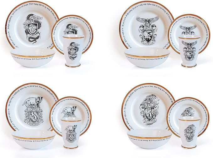 Harry Potter Hogwarts House Logos 16-Piece Dinnerware Set | Ceramic Dish Set