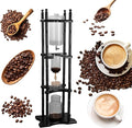 Ice Drip Coffee Maker 2500ml Cold Brew Coffee Tower Slow Drip Japanese Cold Brew Maker Drip Ice Coffee Tower Glass Dutch Coffee Dripper with Wood Straight Frame (Black)