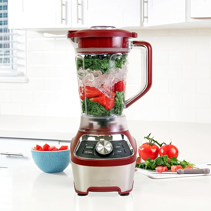 Kenmore Countertop Blender – Electric Mixer for Smoothies Ice Crush &amp Pulse Function Heavy Duty Tritan plastic Pitcher licuadora With 6 Speed Kitchen Appliance Dishwasher-Safe Jar Red