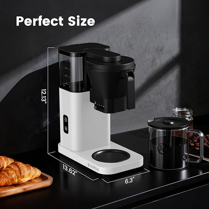 Kismile 8-Cup Drip Coffee MakerRapid Heating System for Seconds BrewingAutomatic Pour Over Coffee MachineDetachable Water TankDeep Cold Brew &amp Keep Warm 40 Min Easy to Clean (White)