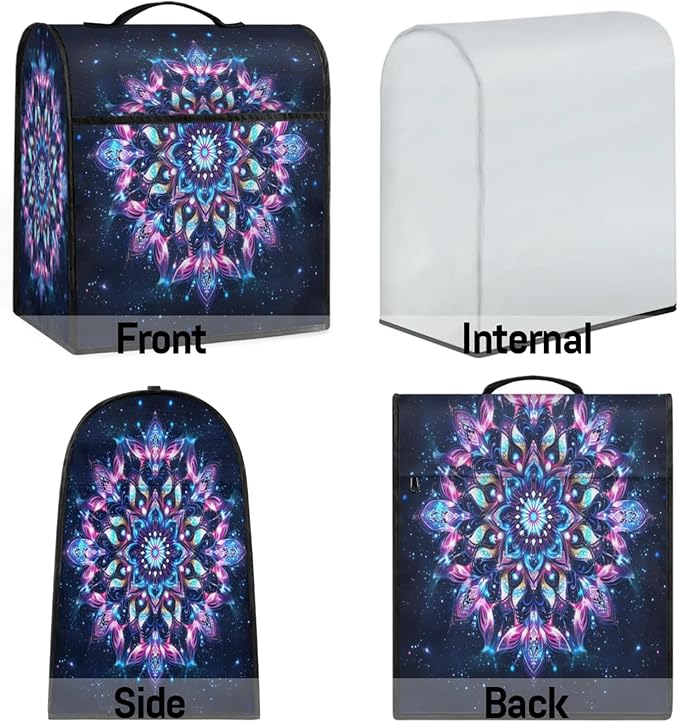Kitchen Aid Mixer Cover Flowers Ethnic Mandala Purple Stand Mixer Cover Compatible with 6-8 Quarts Stand Mixers Dust Covers with Zipper Pocket Foldable Washable Kitchen Aid Organizer Bag