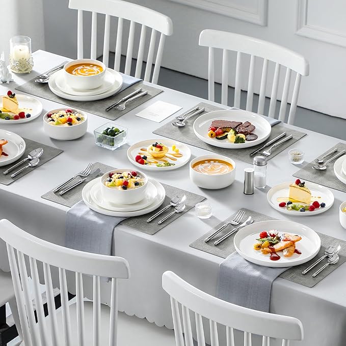 MALACASA Plates and Bowls Sets 18 Pieces Porcelain Dinnerware Sets Dishware Sets Chip Resistant Ceramic Dish Set Dining Dinner Ware Service for 6 White Series LUNA