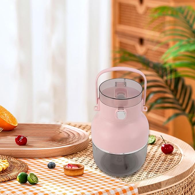 Portable Electric Blender Personal Juicer 500ml USB C Charging with Shoulder Strap 16x21cm Lightweight for Fitness Mom Travel- Pink