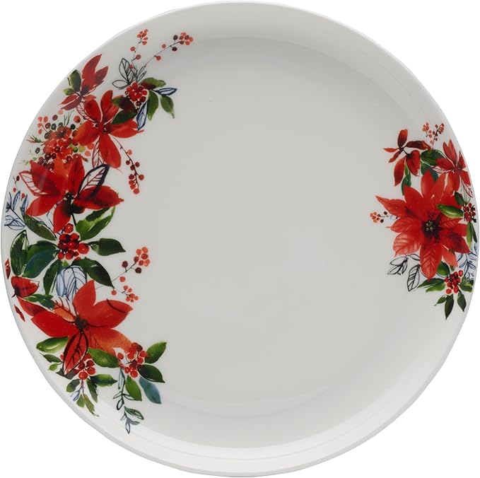Mikasa Winter Poinsettia Holiday Bone China Lightweight Chip Resistant Dinnerware Set Service for 4