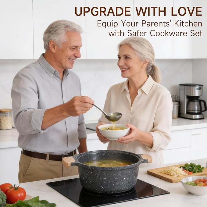 JEETEE 36Pcs Pots and Pans Set Non Stick Cookware Set Non toxic Kitchen Healthy Induction Cooking Set W/Griddle Sauté Pan Baking Trays &amp Pancake Rake (PFOA PFAS Free)
