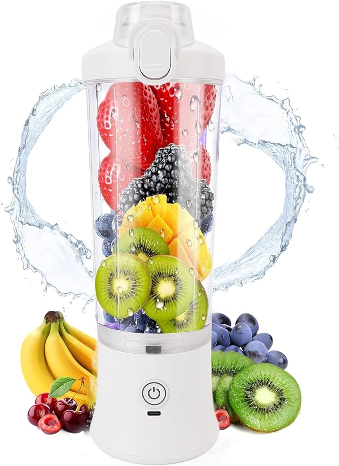 Portable Blender Mini Juicer Cup 600ml USB C Rechargeable 18000RPM With Stainless Steel Blades RGB Light For Travel Gym