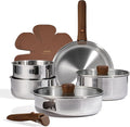 CAROTE 13pcs Tri-Ply Stainless Steel Cookware Set with Detachable Handle Pots and Pans Set Induction Kitchen Cooking Sets RV/Camping Cookware Oven Safe Woodgrain Style