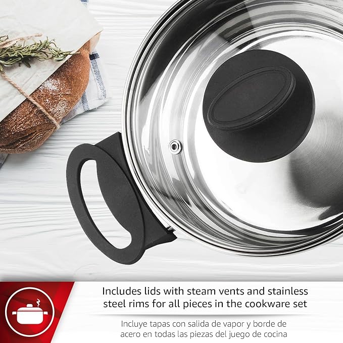 MAGEFESA STYLE 5-Piece Stainless Steel Cookware Set Includes Stockpot Dutch oven/Stew pot Saucepan Compatible with All Types of Stovetop Including INDUCTION Easy Cleaning and Dishwasher safe