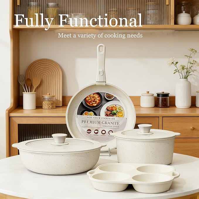 Ceramic Cookware Set Pots and Pans Set Non stick 21-Piece Induction Cookware Non toxic Healthy Non Stick Kitchen Cooking Set with Frying Pans Set PFAS PTFE PFOA PFOS Free