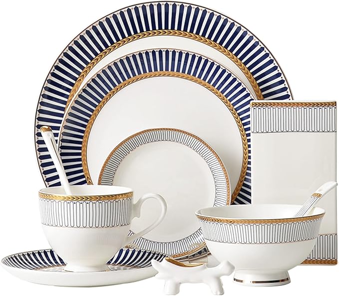 20 Piece Bone China Dinnerware Porcelain Dinnerware Set Lightweight Plate and Bowl Set for 2 Dinner Set Tableware Set Best for Kitchen Indoor Outdoor Party Microwave Safe