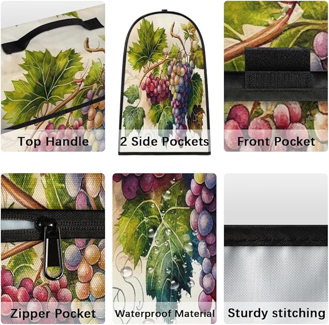 Kitchen Aid Mixer Cover Painting Fruit Grape Stand Mixer Cover Compatible with 6-8 Quarts Stand Mixers Dust Covers with Zipper Pocket Foldable Washable Kitchen Aid Organizer Bag