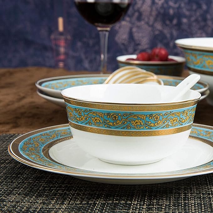 Dinner SetCeramics Dinner Set 22 Pieces Porcelain Dinnerware Sets | Bone China Soup Pot/Cereals Bowls/Steak Plates for Wedding Gifts and Restaurant