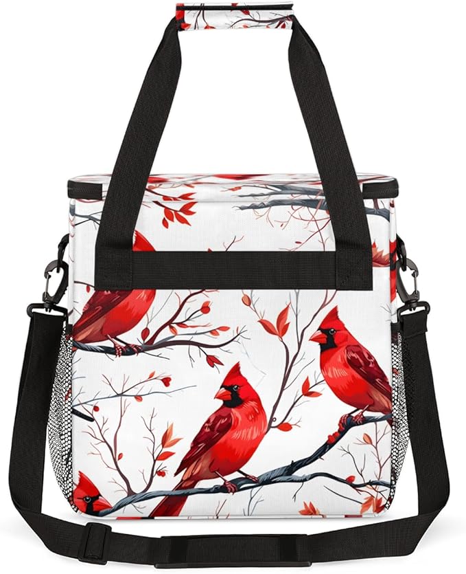 Cardinal Bird Coffee Maker Carrying Bag Winter Xmas Travel Storage Bag Compatible with K-Mini or K-Mini Plus Single Serve Coffee Brewer Carrying Case with Multiple Pockets &amp Shoulder Strap