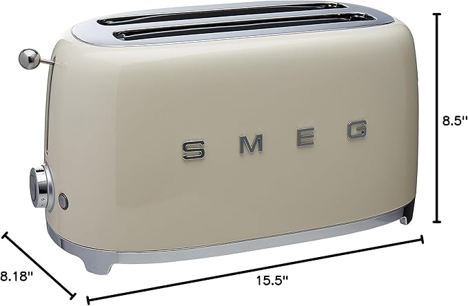 SMEG TSF02 4-Slice Toaster 50s Retro Style 2 Extra-Wide Long Slots Bagel Defrost Reheat Functions Stainless Steel - Cream