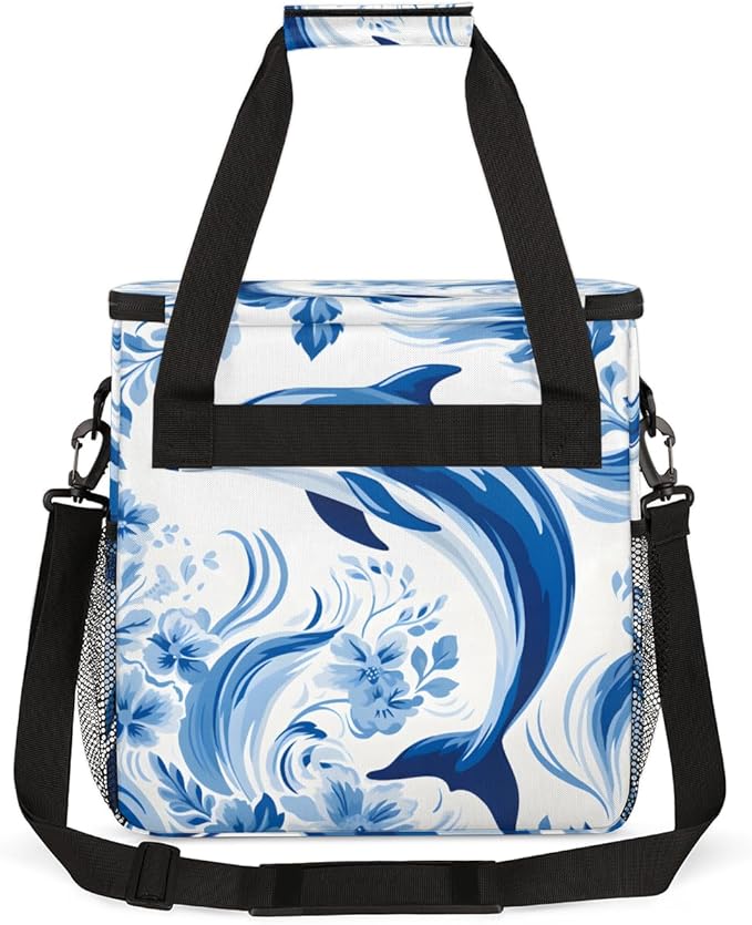 Blue Dolphin Coffee Maker Carrying Bag Flowers Portable Travel Storage Tote Bag Compatible with K-Mini or K-Mini Plus Single Serve Coffee Brewer Carrying Case with Multiple Pockets &amp Shoulder St