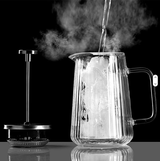 French Press Coffee Maker 650ml/22oz &amp 7-Piece Grey Silicone Utensil Set with Bamboo Holder – An Exquisite Culinary Ensemble for Coffee Enthusiasts and Culinary Artisans