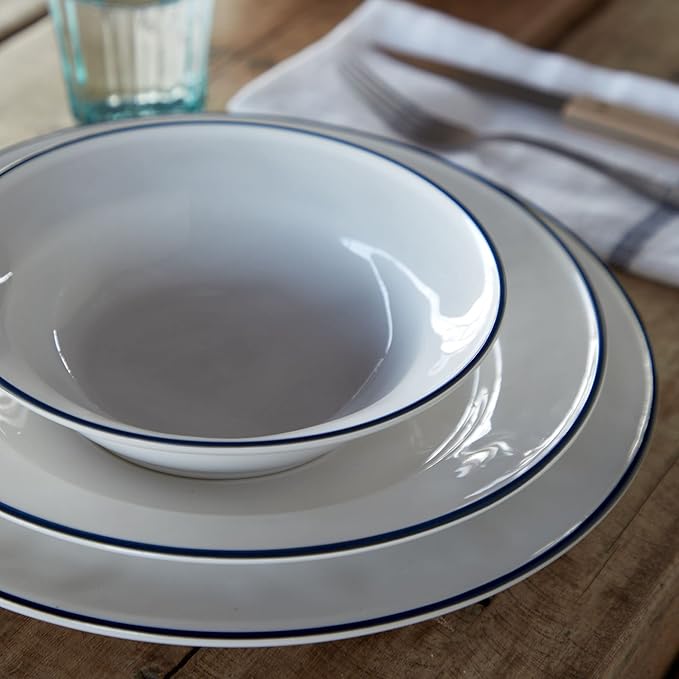 Costa Nova Ceramic Stoneware 5-Piece Place Setting Service for 1 - Beja Collection White &amp Blue | Microwave &amp Dishwasher Safe Dinnerware Set | Food Safe Glazing | Restaurant Quality Tableware