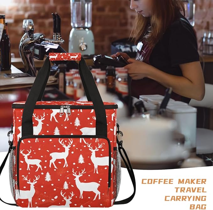 Christmas (748) Coffee Maker Carring Bag Travel Carrying Storage Tote Bag Compatible with Keurig K-Mini or K-Mini Plus Portable Single Serve Coffee Brewer Case with Pockets for K-cup Pods