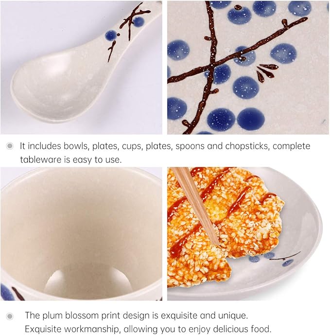 Hemoton Japanese Ceramic Dinnerware Set 6-Piece Asian Tableware Plates for Home Dining Kitchen 7.3 Inch Square Blue Dishware Set
