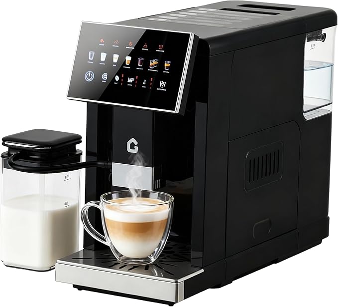 3rd-Gen Espresso Coffee Maker with Milk Frother - Removable Brewer/Grinder Adjustable Coarseness/Flavor 3-Level Coffee/Milk Volume Detachable Milk Tank for Home Baristas Black Spray Paint