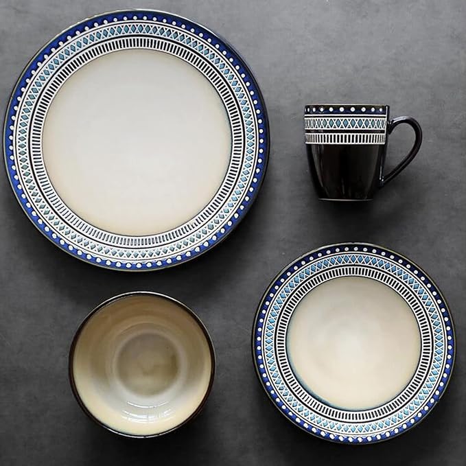 Porcelain Dinnerware Sets 4 Piece Stoneware Dinnerware Set Ceramic Plates and Bowls Sets Dishes Dinner Set with Dinner Plate Dessert Plate Salad Bowl and Mug Se