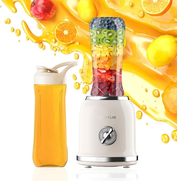 Personal Blender 3 Speed Retro Smoothie Blender for Protein Drink Smoothie Maker with 6-Edge Blade and 2 * 20oz BPA Free Travel Cups