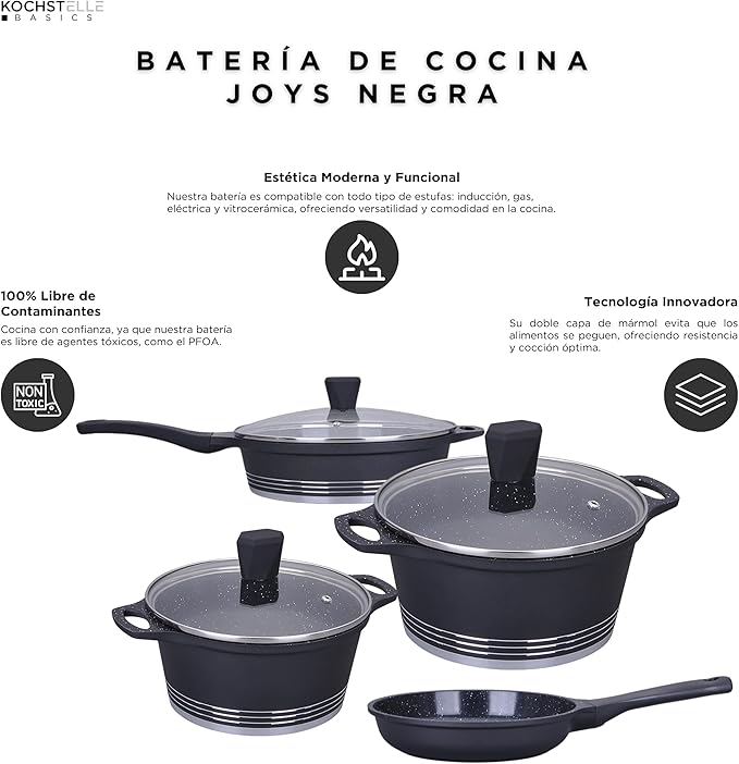 Non Stick Cookware Set Marble 13Pieces Black Kochstelle Basics… (Black)