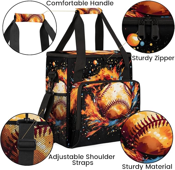 Watercolor Baseball Coffee Maker Carrying Bag Colorful Baseball Travel Storage Bag Compatible with K-Mini or K-Mini Plus Single Serve Coffee Brewer Carrying Case with Pockets &amp Shoulder Strap