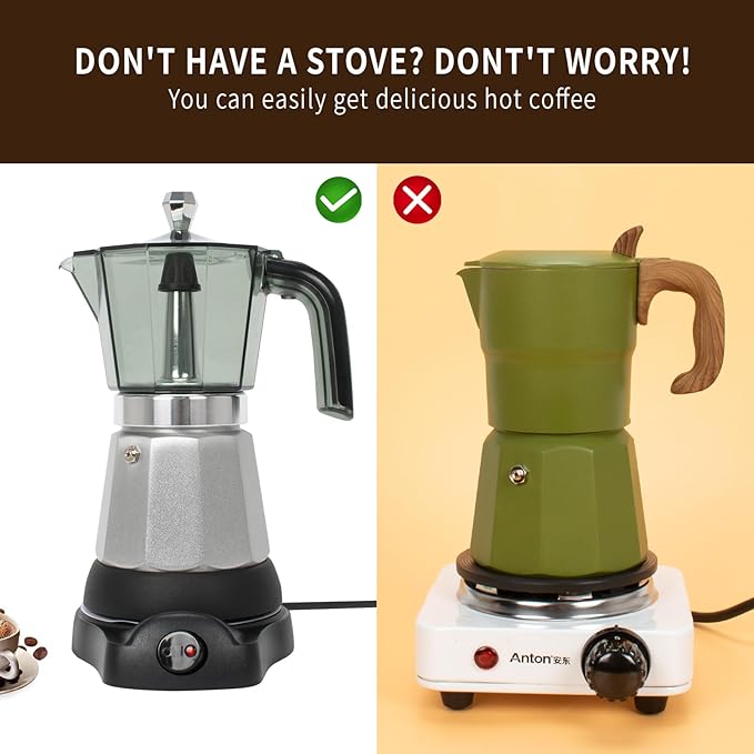 6 Cup Manual Espresso Maker Small Espresso Machines for Home Cuban Coffee Maker with Detachable Base &amp Overheat ProtectionCafeteras Electricas Modernas Moka Pot Greca Electrica De Cafe Gift