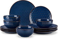 MALACASA 12 Pieces Dinnerware Sets Modern Plates and Bowls Sets Blue Dish Set for 4 Kitchen Ceramic Dinner Plates Dishware Set Microwave and Dishwasher Safe Series LYDIA